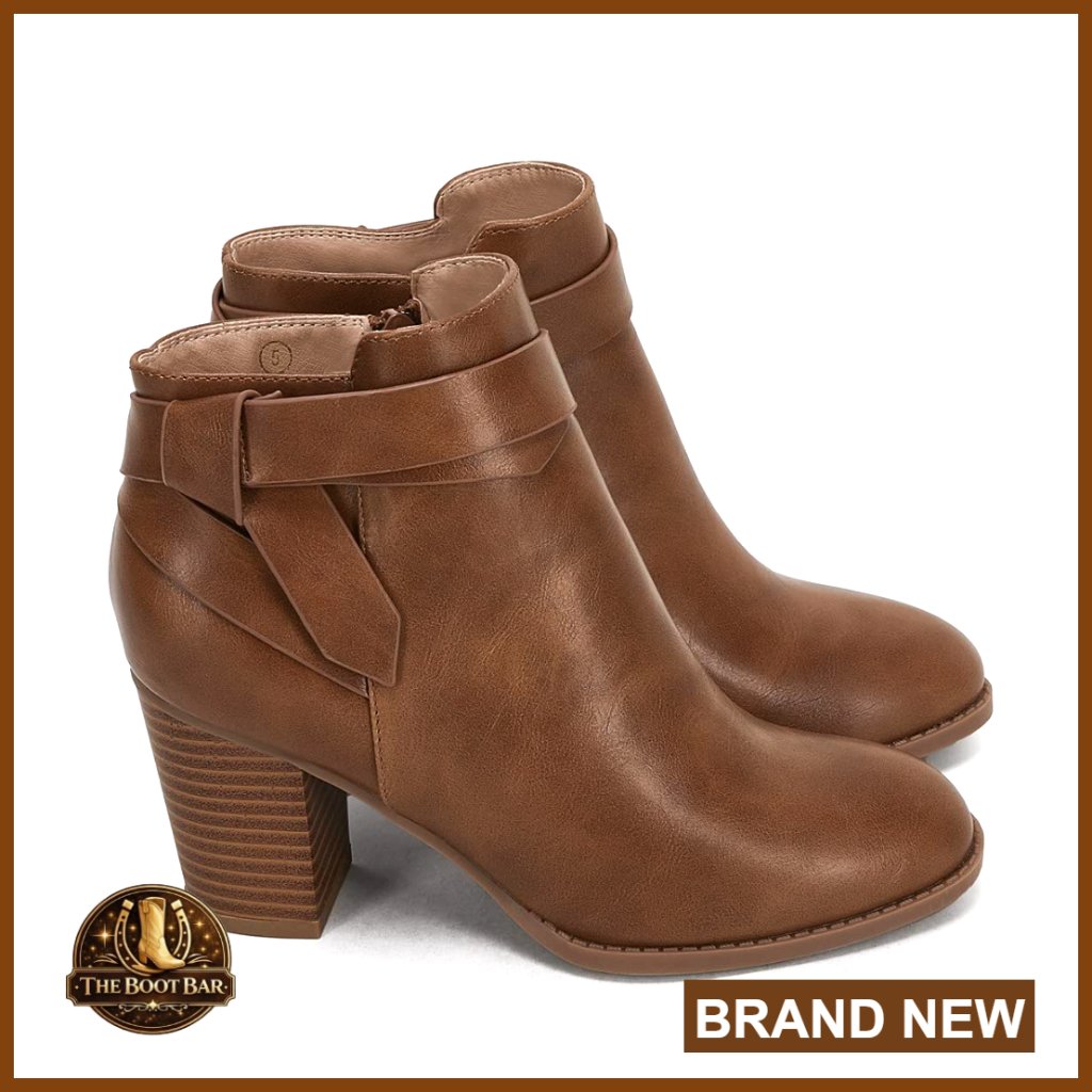 Faux Suede Ankle Booties Chunky Stacked Heel Strappy Bowtie Zipper Casual Chic